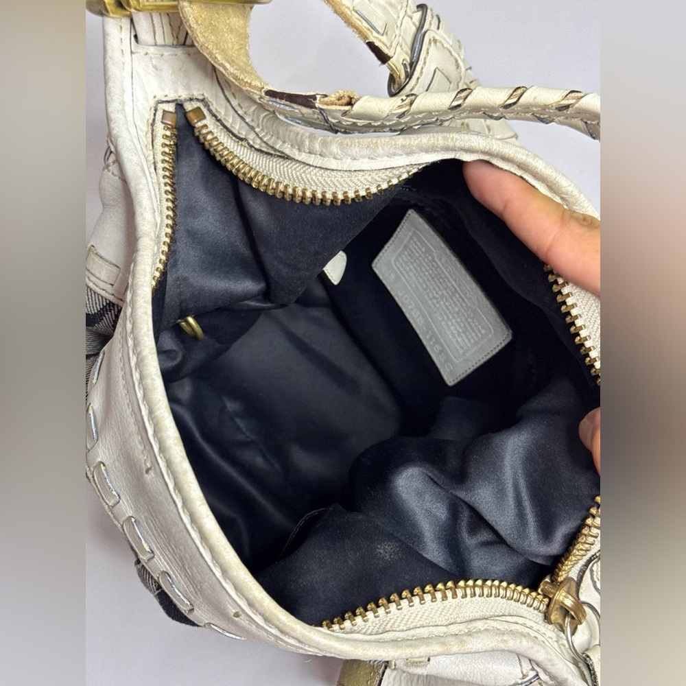 Coach Bleecker Signature Blue Denim Canvas White Leather Trim Shoulder Bag Y2K - Picture 11 of 12